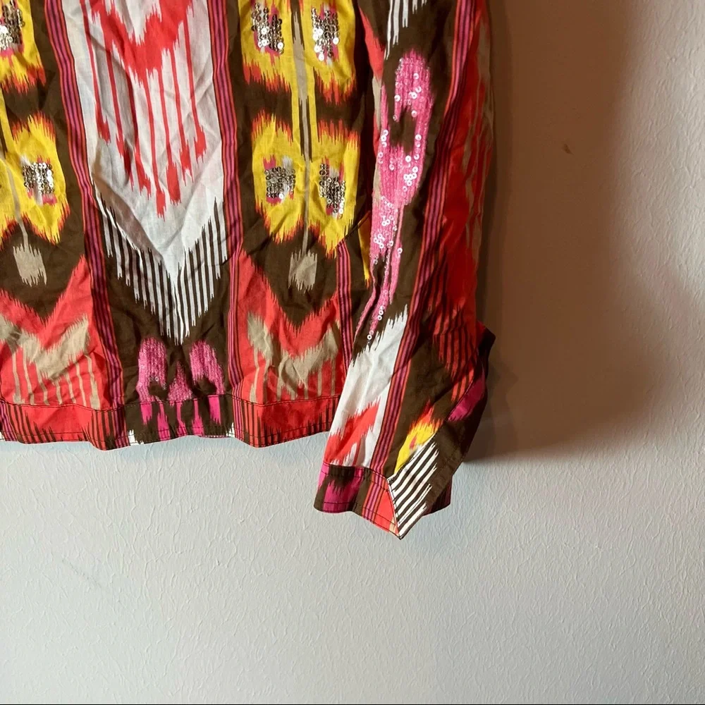 Tory Burch Boho Sequins Embellished Tunic ikat  top orange/ brown size 8